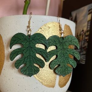 Green Palm Leaf Earrings